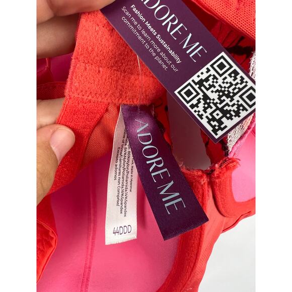Adore Me Lace Underwire Bra Red Pink Floral Full Coverage 44DDD Lingerie Bold - Picture 7 of 10